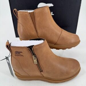 NEW Sorel Evie II Ankle Boots WOMENS Tan Side Zip Waterproof Round Toe SIZE 6.5